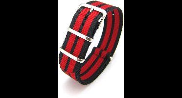 Premium Black Red - Nato strap 24mm - Stripe - Horlogeband Zwart Rood