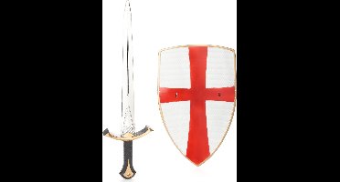 Vegaoo - Ridder set met schild en zwaard voor volwassenen - Grijs, Wit - One Size