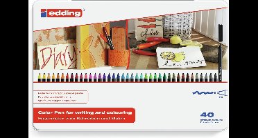 edding 1300/40 S teken-/viltstiften set - 40 stuks in verschillende kleuren - ronde punt 2 mm - prachtig om cadeau te geven - inkt op waterbasis - voor schrijven, schetsen en lay-outs op lichtgekleurd papier