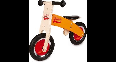 Janod Little Bikloon - Mijn Eerste Houten Loopfiets Oranje/Rood - Met Verstelbaar Zadel En Opblaasbare Banden - Geschikt Vanaf 2 Jaar