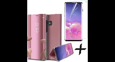 Hoesje geschikt voor Samsung Galaxy S10 - Screen Protector PET - Book Case Spiegel Roségoud & Screenprotector