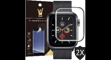 Screenprotector geschikt voor Apple Watch Series 5 (44 mm) - PET Folie Full Screen Cover - 2 Stuks