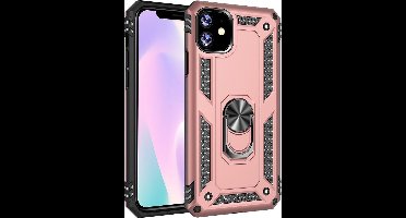 Ntech hoesje Geschikt voor iPhone 11 Armor Ringhouder TPU - Rosegoud