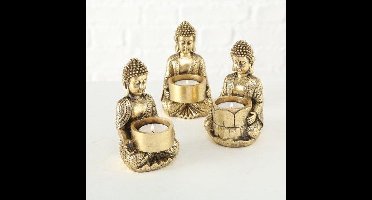 Boedha - 3 set - Theelicht houder - Goud - 14 cm