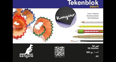 Kangaro tekenblok - A5 - 300 gram - 50 vel - zwart - K-5597