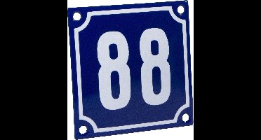 Emaille huisnummer blauw/wit nr. 88 10x10cm
