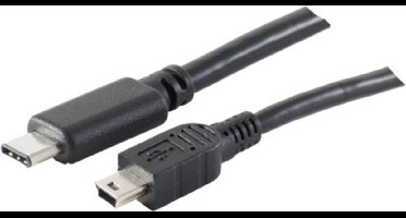 USB Mini B naar USB-C kabel - USB2.0 - tot 2A / zwart - 3 meter