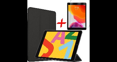 Hoes + Screenprotector geschikt voor iPad 2020 / 2019 10.2 Inch Trifold Zwart