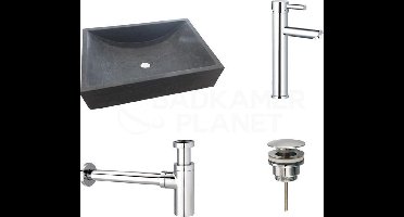 NATUURSTENEN WASKOMSET BOX CHROOM OPBOUWKRAAN 50X35X12 CM