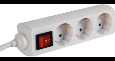 Perel Stekkerdoos met schakelaar, 3 stopcontacten met randaarde (type F), kabel 3 m, 3G1.5, gebruik binnenshuis, wit