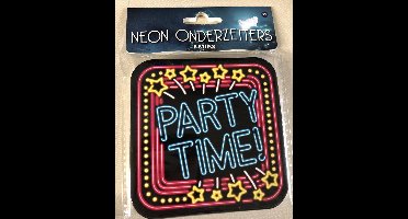 Neon glas onderzetters - Party time - 6 stuks