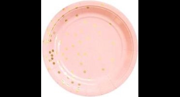 Kartonnen Bordjes roze met stippen 18cm 10st - Wegwerp borden - Feest/verjaardag/BBQ borden / Gebak bordjes maat - feestjes - Babyshower