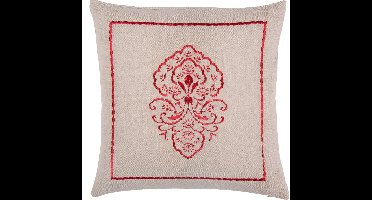 Clayre & Eef Kussenhoes KT020.090R 40*40 cm Rood Katoen / Linnen Vierkant Krullen Sierkussenhoes Kussen hoes