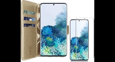 Hoesje geschikt voor Samsung Galaxy S20 Plus - Screen Protector GlassGuard - Book Case Kunstleer Pasjeshouder Goud & Screenprotector