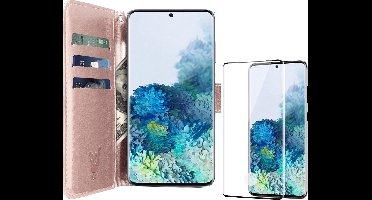 Hoesje geschikt voor Samsung Galaxy S20 Plus - Screen Protector FullGuard - Book Case Kunstleer Pasjeshouder Rosegoud & Screenprotector