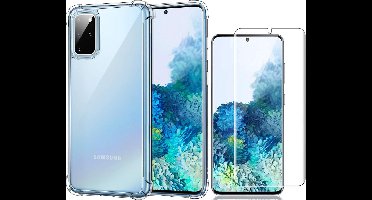 Hoesje geschikt voor Samsung Galaxy S20 Plus - Anti Shock Proof Siliconen Back Cover Case Hoes Transparant - PET Folie Screenprotector