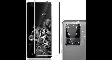 Screenprotector geschikt voor Samsung S20 Ultra + Camera Protector - Full Glas PET Folie