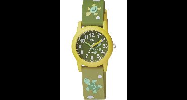 Q&Q VR99J008Y - Horloge - Sport - Analoog - Kinderen - Unisex - Plastic band - Rond - Kunststof - Cijfers - Schildpad - Groen - Geel - 10 ATM
