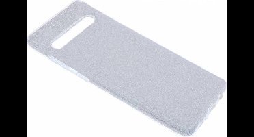 Ntech Hoesje Geschikt Voor Samsung Galaxy S10 Zilver Glitter TPU Back Cover Hoesje