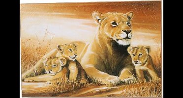 Leeuwin + 3 welpjes schilderij 29 cm x 39 cm