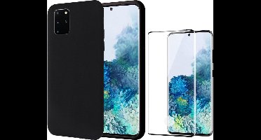 Hoesje geschikt voor Samsung S20 Plus - Liquid Siliconen Case + Screenprotector Full - Zwart