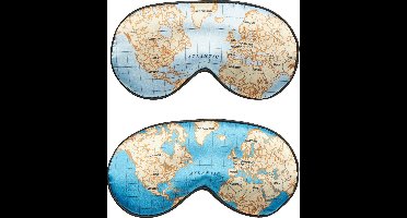 Kikkerland Slaapmasker - Wereldkaart design - Te gebruiken voor onderweg in het vliegtuig of auto - 20,6x10x0,6cm