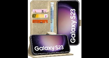 Hoesje geschikt voor Samsung Galaxy S23 - Book Case Kunstleer Pasjeshouder Goud