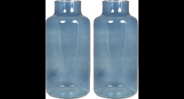 Floran Bloemenvaas Milan - 2x - transparant blauw glas - D15 x H30 cm - melkbus vaas met smalle hals