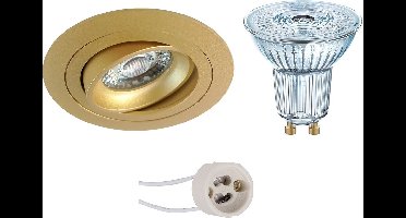 LED Spot Set - LEDVANCE Parathom PAR16 940 36D - Proma Alpin Pro - GU10 Fitting - Dimbaar - Inbouw Rond - Mat Goud - 3.4W - Natuurlijk Wit 4000K - Kantelbaar - Ø92mm
