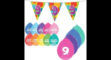 Haza Leeftijd verjaardag thema pakket 9 jaar - ballonnen/vlaggetjes
