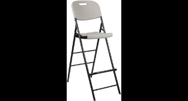Perel Witte hoge klapstoel voor binnen en buiten, barkruk, met rugleuning en voetsteun, kunststof, ruimtebesparend, ideaal voor evenementen, feesten en catering, met stalen frame en weerbestendige zitting, 45 x 77 x 114 cm