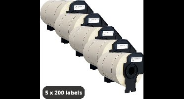 Brother DK-11241 Compatible labels - 5 rollen - 200 Etiketten per rol - 102 x 152 mm - Groot Verzendlabel - Papier - Zwart op Wit – Permanent - Labelprinter rollen - incl. Brother houder