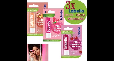 Labello- 3stuks: Peach, Water melon en Cherry lippenbalsem -