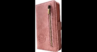 HEM Silky Rose Bookcase Geschikt Voor Apple iPhone 14 Pro – Roze Hoesje Met Rits – Luxe Wallet Case Met Pasjeshouder – Beschermend Telefoonhoesje