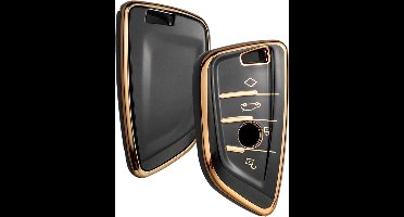 Zachte TPU Sleutelcover - Zwart Goud Metallic - Sleutelhoesje Geschikt voor BMW 1 serie / 3 serie / 5 Serie / 7 Serie / X1 / X3 / X4 / X5 / F16 / G20 / G30 / F11 / M - Flexibele Sleutel Cover - Sleutel Hoesje - Auto Accessoires