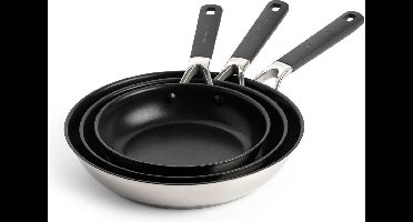 KitchenAid Koekenpannenset Classic Stainless Steel - ø 20, 24 en 28 cm - Keramische anti-aanbaklaag