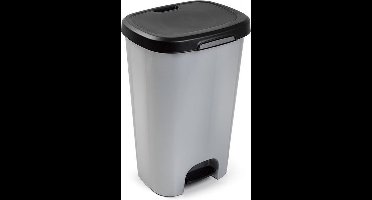PlasticForte Pedaalemmer - grijs - vuilnisbak met deksel - 50 liter - en pedaal - Vuilnisbakken / prullenbakken