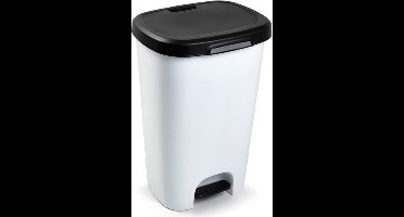 Kunststof afvalemmers/vuilnisemmers wit 50 liter met zwarte deksel en pedaal - Vuilnisbakken/prullenbakken