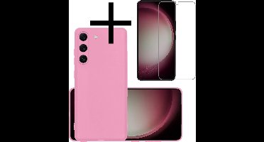 Hoesje - Met Screenprotector - Geschikt voor Samsung Galaxy S23 Plus - Sterk & Shockproof - Back Cover - Siliconen Case - Telefoon Hoes - Lichtroze