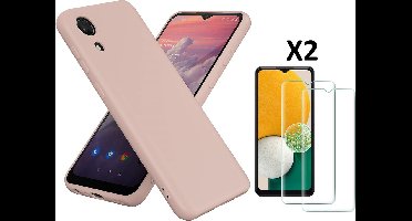 Hoesje Geschikt Voor Samsung Galaxy A03 Core hoesje silicone soft cover Pink Sand - Hoesje Geschikt Voor Samsung Galaxy Galaxy A03 core Silicone hoesje - Ao3 Core Screenprotector 2 pack