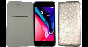 Hoesje geschikt voor Apple iPhone 8 / 7 - Flip Wallet Portemonnee Book Case Cover Grijs / Goud met Polycarbonaat Houder - 360 Graden Telefoonhoesje