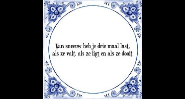 Tegeltje met Spreuk (Tegeltjeswijsheid): Van sneeuw heb je drie maal last, als ze valt, als ze ligt en als ze dooit + Kado verpakking & Plakhanger