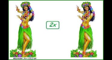 2x Wand decoratie Luau Hula girl - Tropical Thema feest party festival landen