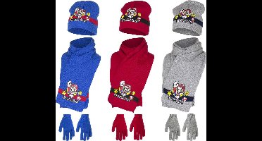 Super mario muts set met een sjaal en handschoenen maat 54 Blauw