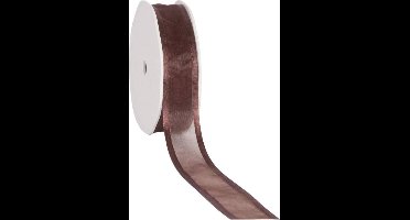 Satin edge Organzalint Bruin - 25 mm / 25 mtr.