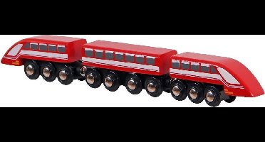 Mentari - Houten treinbaan hogesnelheidstrein 3-delig rood (universeel) - Houten Trein