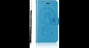 Shop4 - Asus Zenfone Max Pro (M2) Hoesje - Wallet Case Dromenvanger Uil Licht Blauw