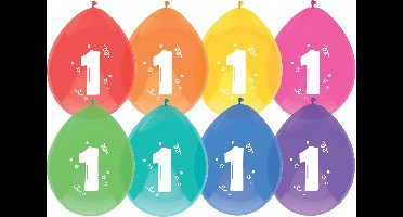 Ballon 1 jaar frisse kleuren 8 stuks
