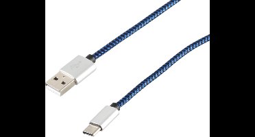 USB-C naar USB-A kabel - USB2.0 - tot 2A / blauw nylon - 0,90 meter
