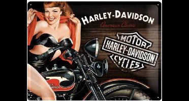 Harley Davidson American classic Red Biker Babe  Metalen wandbord in reliëf 30x40 cm